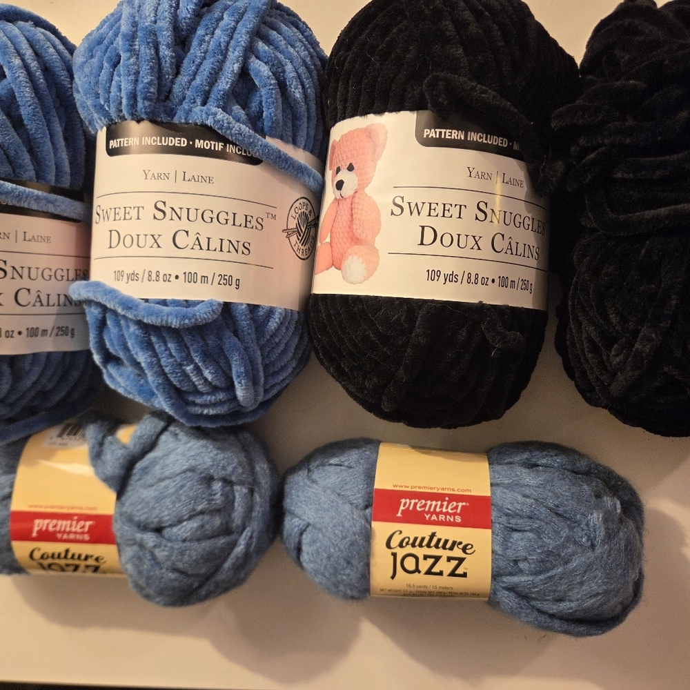 Lot Of 6 New Sweet Snuggles & Premier Couture Jazz Plush Yarn Chunky